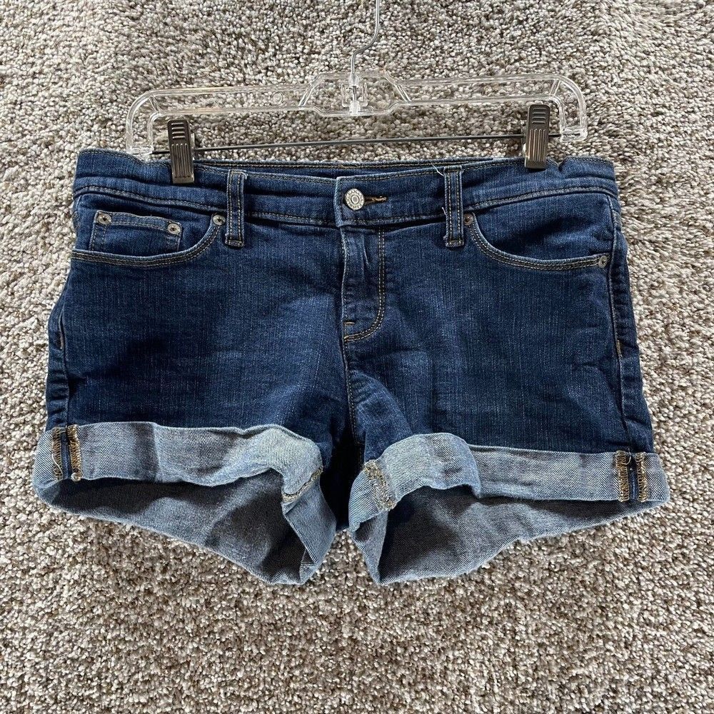Banana Republic Shorts‎ Womens 6 Blue Denim Cuffed Pockets Preppy Casual Logo